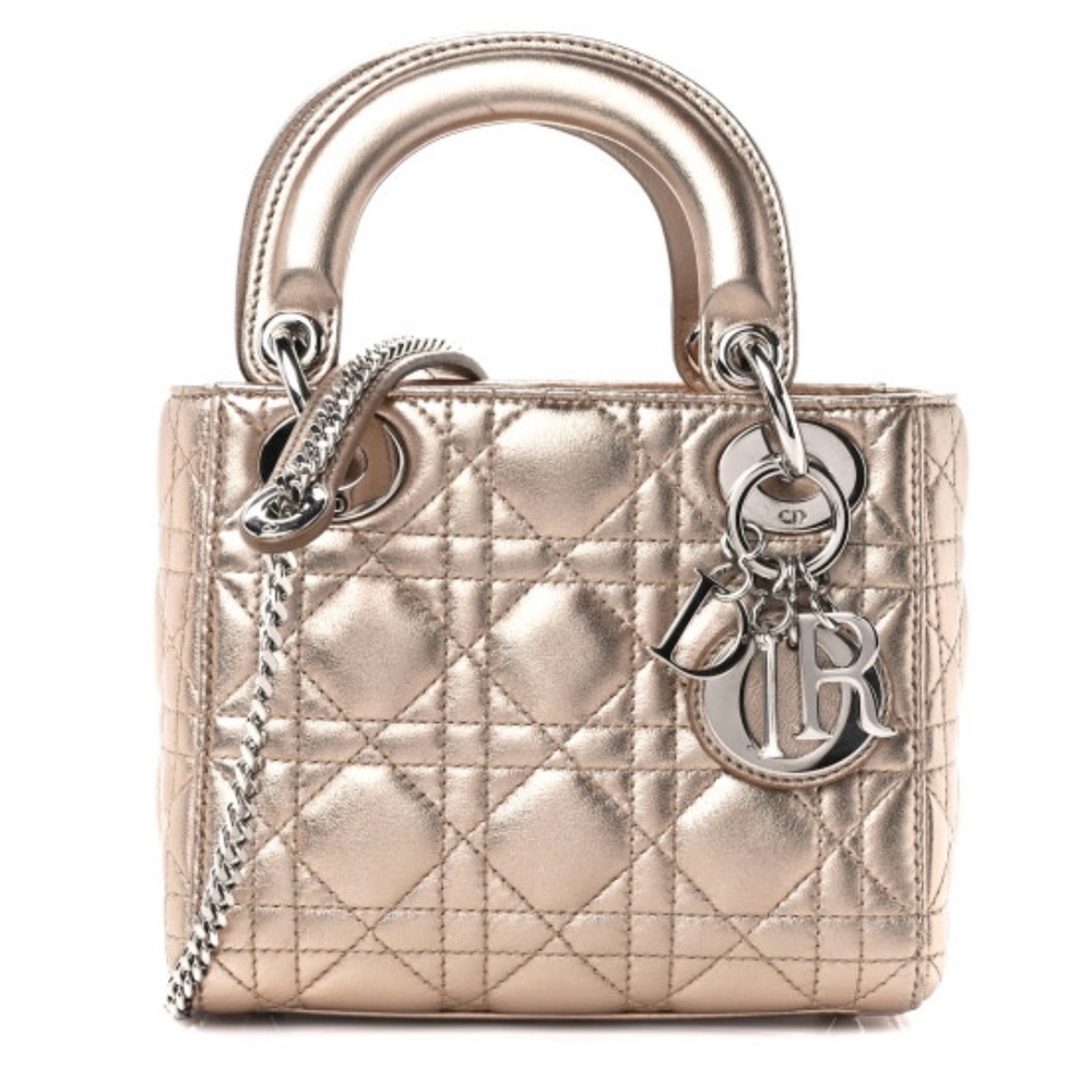 Christian Dior Metallic Lambskin Cannage Mini Lady Dior